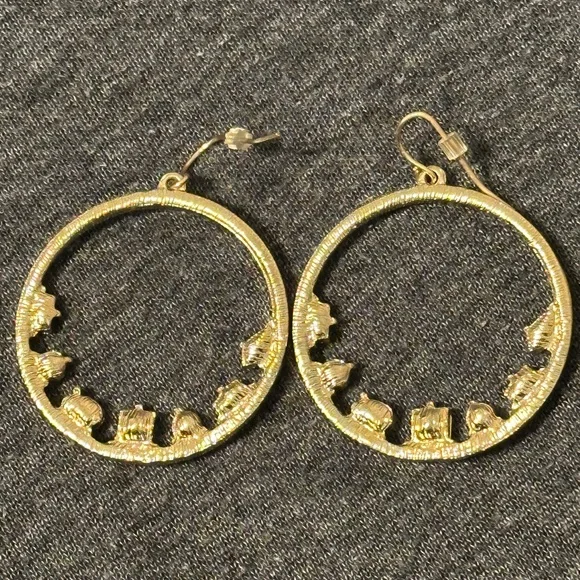 Gold Hoop Earrings w Multi Cut Stone Crystal Accents - Picture 2 of 3